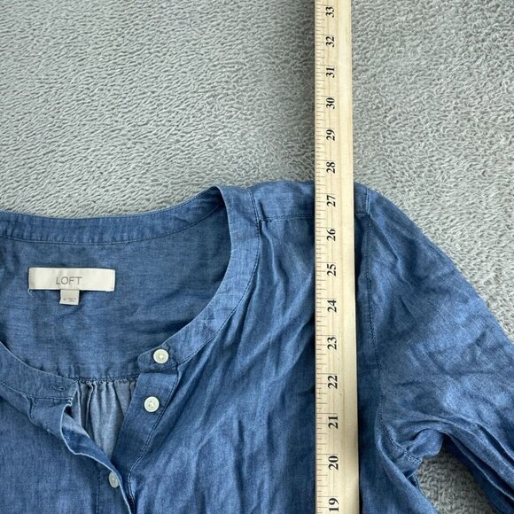 Loft Womens Blue Button-Down Long Sleeve Top With Tie Details 2882 - Picture 5 of 8